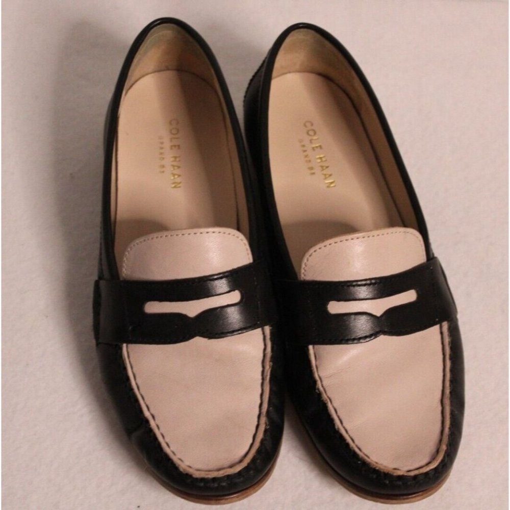 Cole Haan Two-Tone Black and Cream Leather Loafers